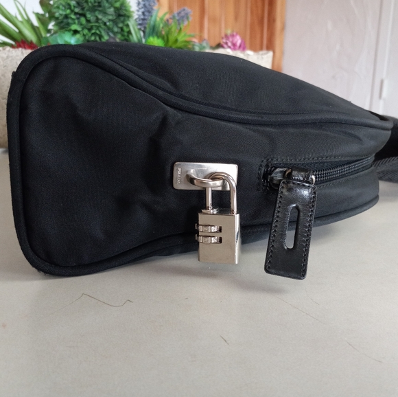Prada Tessuto, Black Nylon Boston Satchel with Clochette and Combination Lock. - Picture 5 of 13